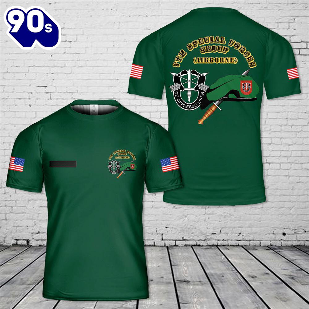 Custom Name US Army Green Beret 7th Special Forces Group (Airborne) (7th SFG) (A) Beret & Dagger T-Shirt 3D 1 Custom Name US Army Green Beret 7th Special Forces Group (Airborne) (7th SFG) (A) Beret & Dagger T-Shirt 3D 1