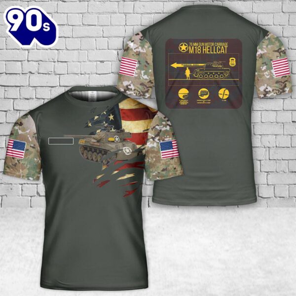 Custom Name US Army M18 Hellcat Tank destroyer T-Shirt 3D