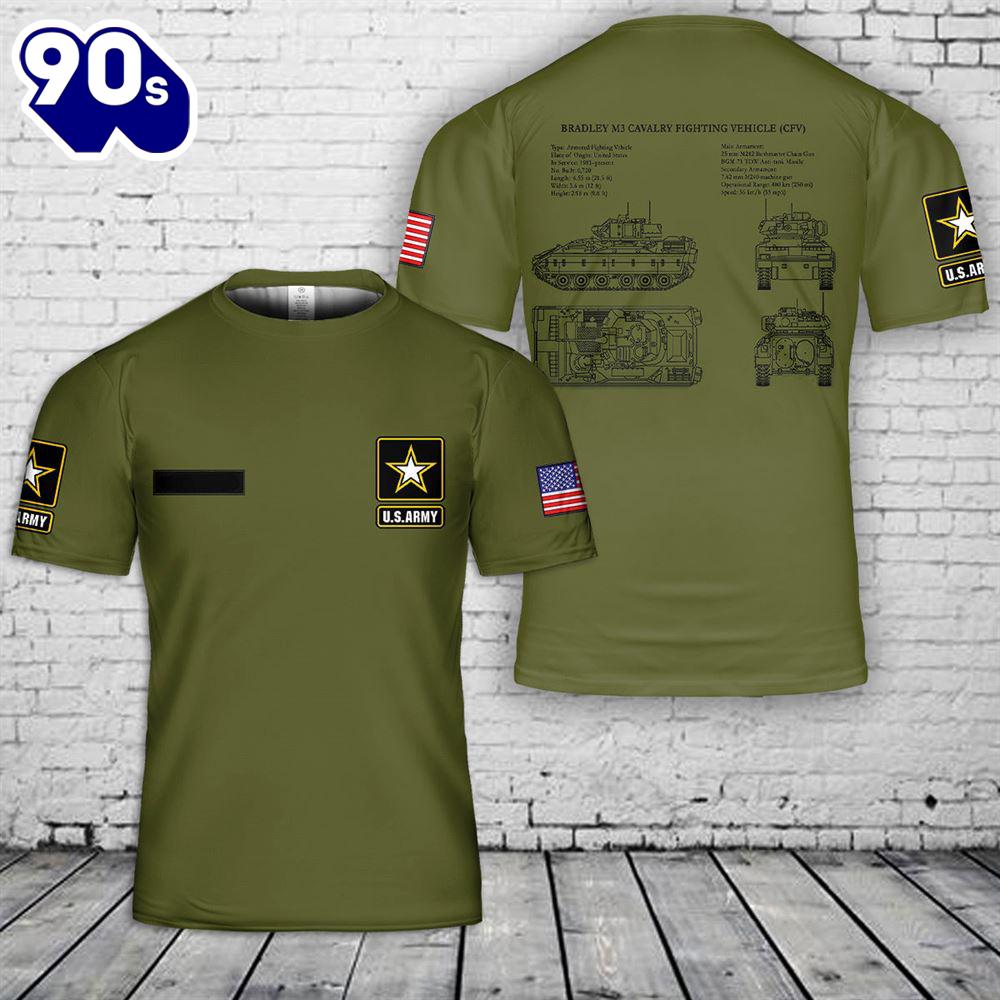 Custom Name US Army M3 Bradley Fighting Vehicle 3D T-shirt Custom Name US Army M3 Bradley Fighting Vehicle 3D T-shirt