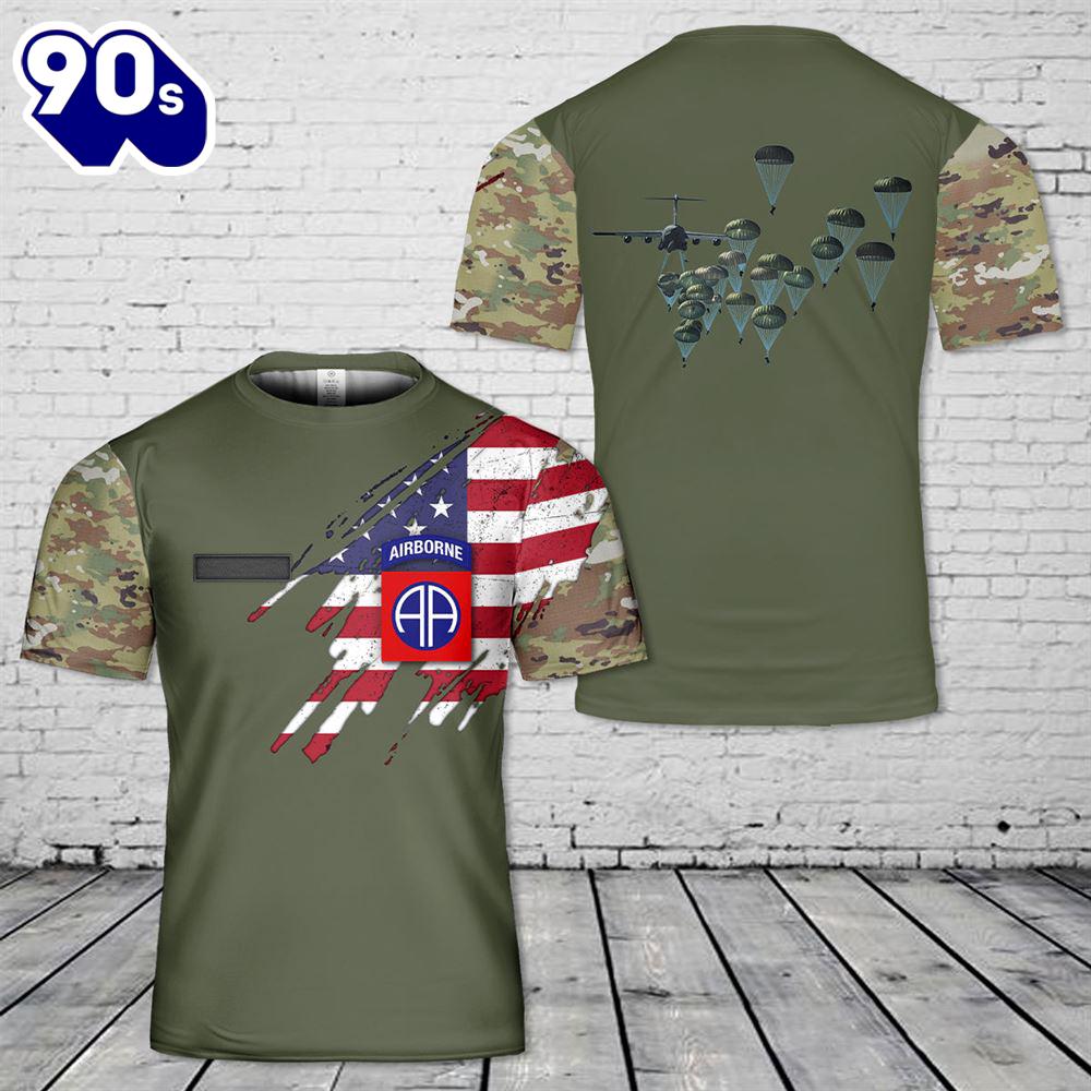 Custom Name US Army Paratroopers With The 82nd Airborne Division Parachute T-Shirt 3D 4 Custom Name US Army Paratroopers With The 82nd Airborne Division Parachute T-Shirt 3D 4