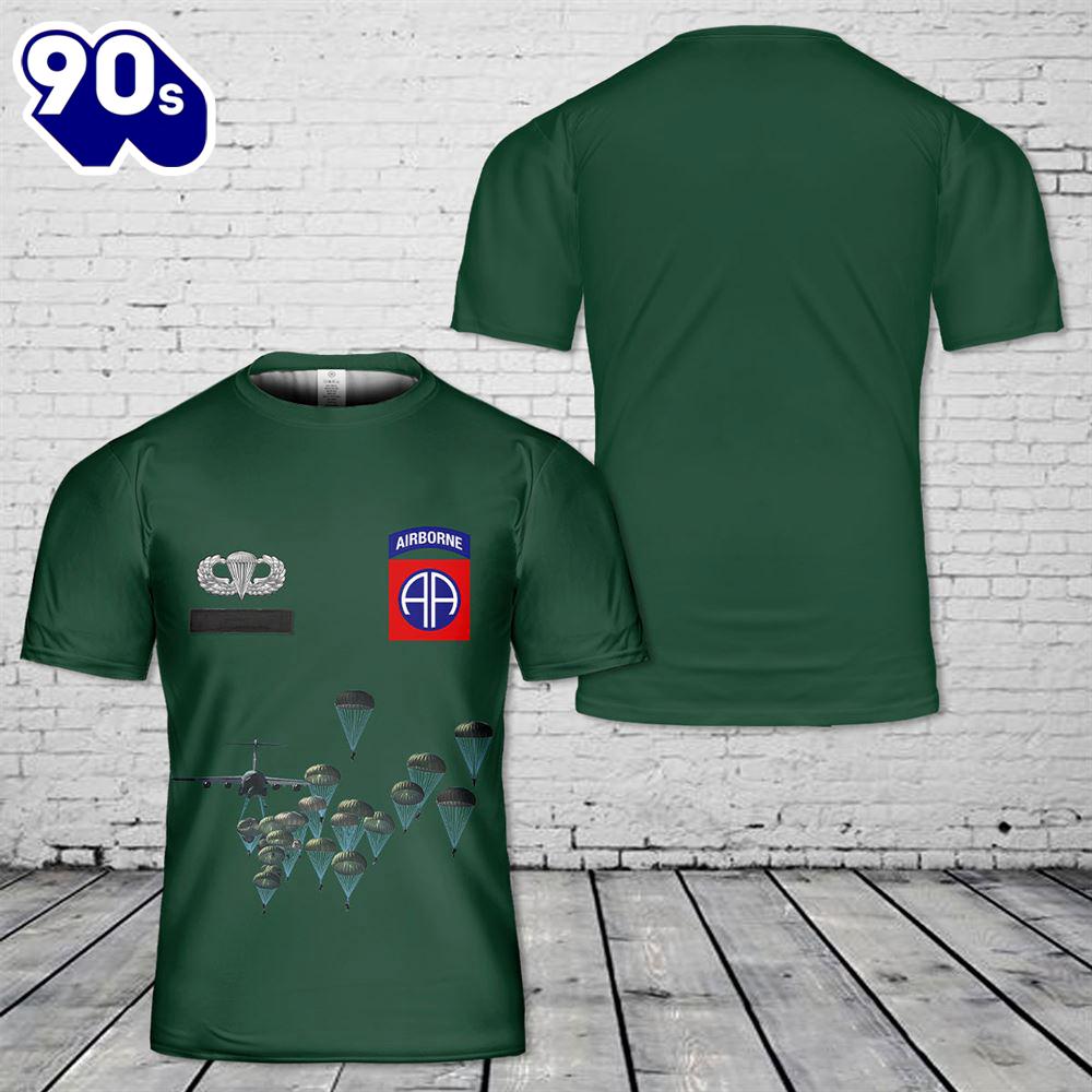 Custom Name US Army Paratroopers With The 82nd Airborne Division Parachute Veteran T-Shirt 3D 2 Custom Name US Army Paratroopers With The 82nd Airborne Division Parachute Veteran T-Shirt 3D 2
