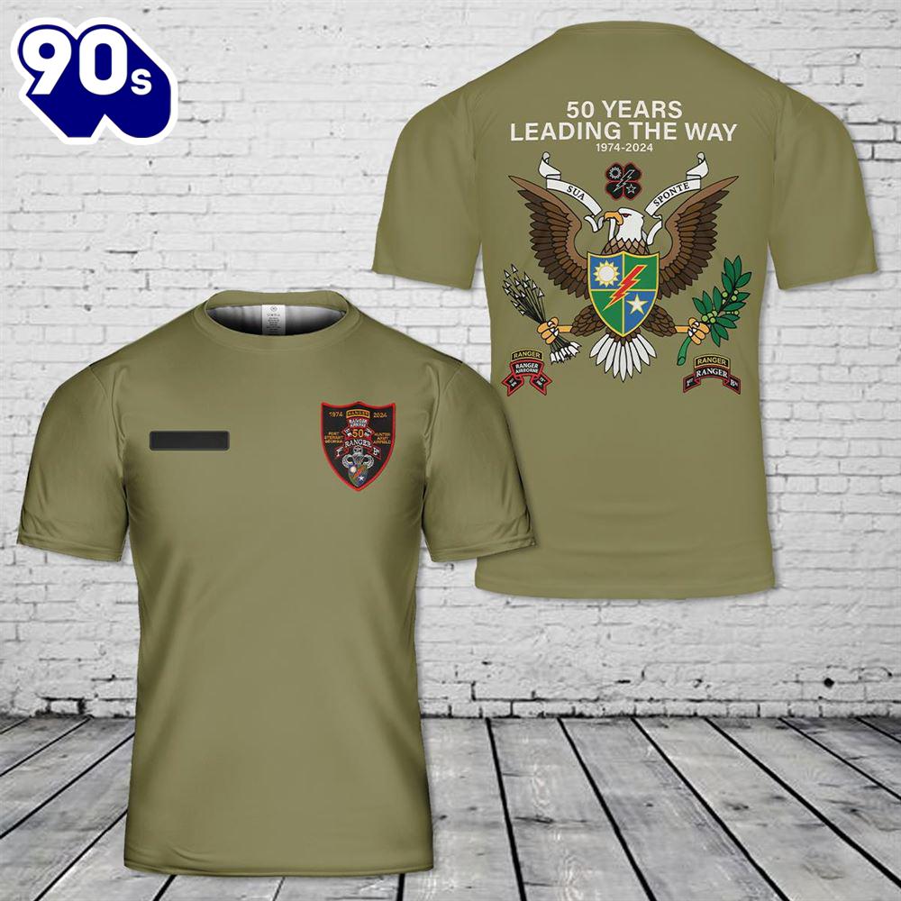 Custom Name US Army Ranger - 1st Battalion, 75th Infantry Regiment - 50 Year Anniversary Patch (1974-2024) T-Shirt 3D Custom Name US Army Ranger - 1st Battalion, 75th Infantry Regiment - 50 Year Anniversary Patch (1974-2024) T-Shirt 3D