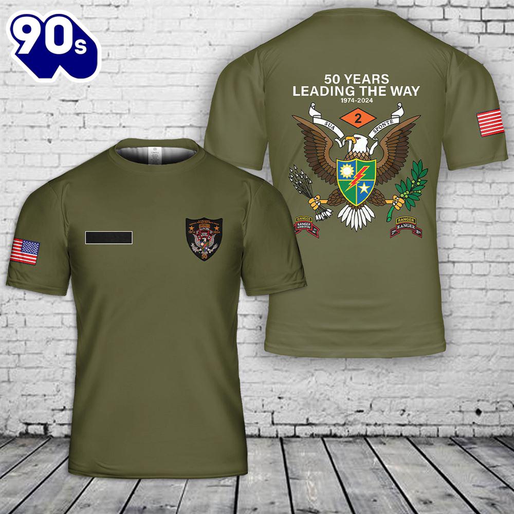 Custom Name US Army Ranger - 2nd Battalion, 75th Infantry Regiment - 50 Year Anniversary Patch (1974-2024) T-Shirt 3D Custom Name US Army Ranger - 2nd Battalion, 75th Infantry Regiment - 50 Year Anniversary Patch (1974-2024) T-Shirt 3D