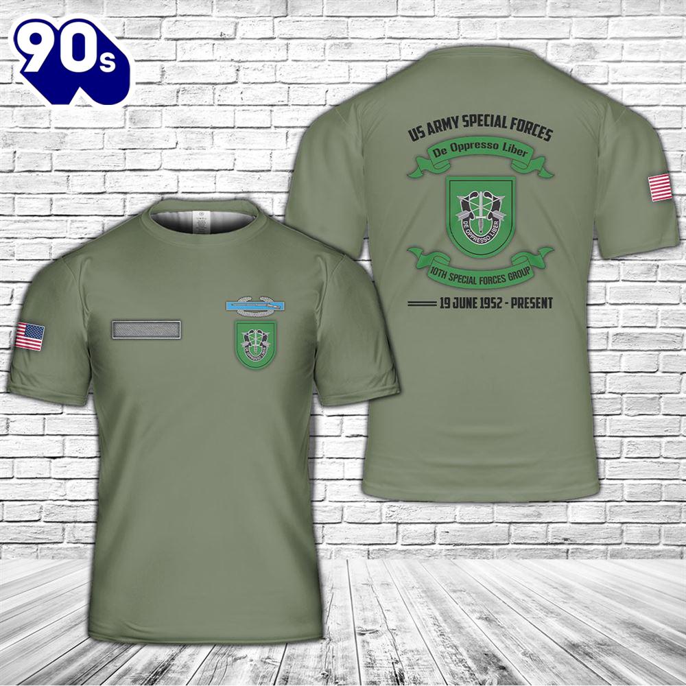 Custom Name US Army Special 10th Special Forces Group (10th SFG) CIB T-Shirt 3D Custom Name US Army Special 10th Special Forces Group (10th SFG) CIB T-Shirt 3D