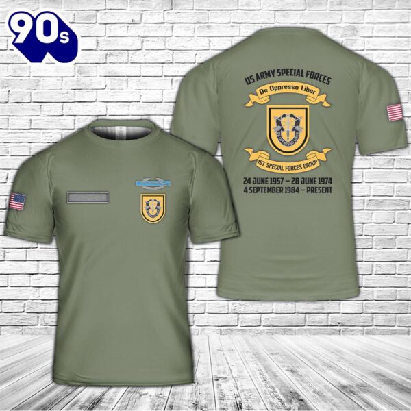Custom Name US Army Special 1st Special Forces Group (1st SFG)(A) CIB T-Shirt 3D