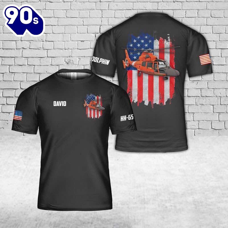 Custom Name US Coast Guard Eurocopter MH-65 Dolphin Helicopter 3D T-Shirt , Veteran Shirt Custom Name US Coast Guard Eurocopter MH-65 Dolphin Helicopter 3D T-Shirt , Veteran Shirt