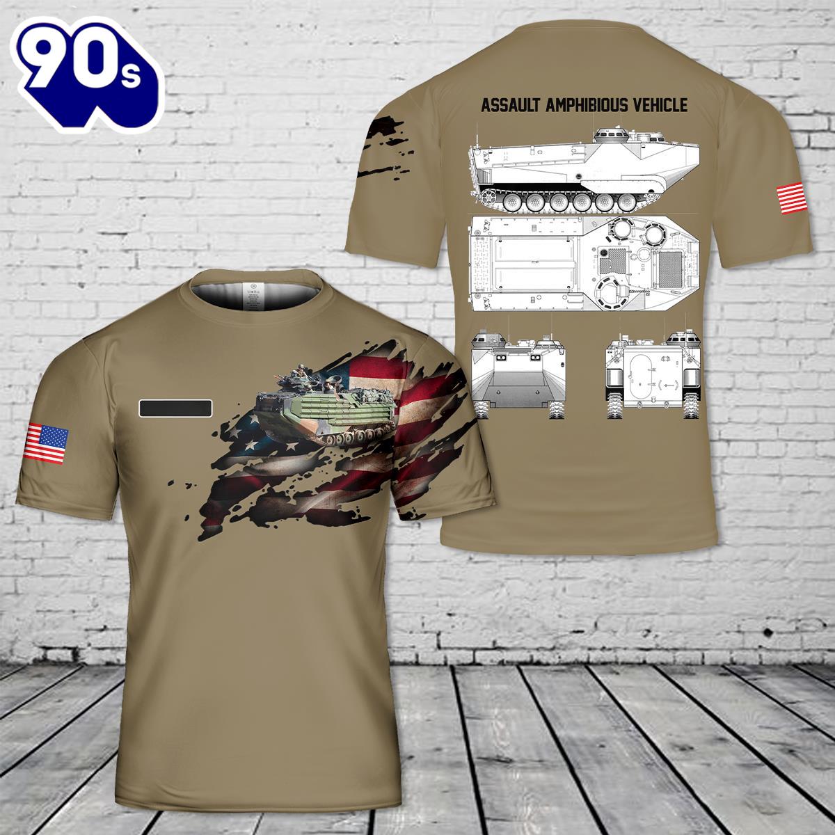 Custom Name U.S. Marine Corps Assault Amphibious Vehicle AAV T-Shirt 3D , Veteran Shirt Custom Name U.S. Marine Corps Assault Amphibious Vehicle AAV T-Shirt 3D , Veteran Shirt