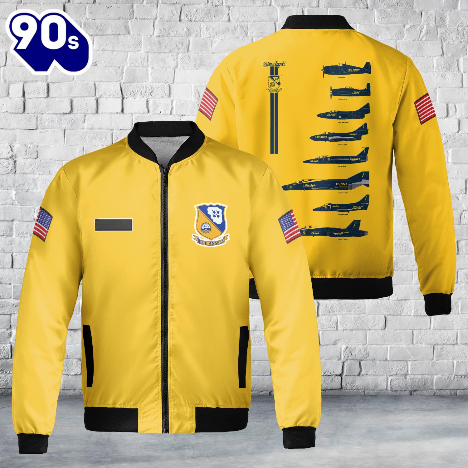 Custom Name US Navy Blue Angels History AOP Fleece Bomber Jacket Custom Name US Navy Blue Angels History AOP Fleece Bomber Jacket