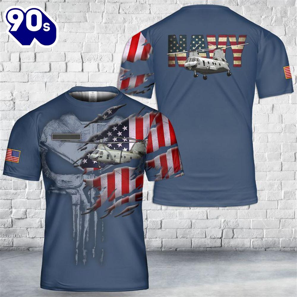 Custom Name US Navy Boeing Vertol CH-46 Sea Knight T-Shirt 3D Custom Name US Navy Boeing Vertol CH-46 Sea Knight T-Shirt 3D
