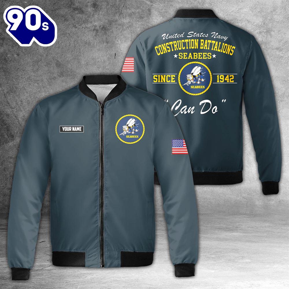 Custom Name US NAVY SEABEES Naval Construction Force (NCF) AOP Fleece Bomber Jacket Custom Name US NAVY SEABEES Naval Construction Force (NCF) AOP Fleece Bomber Jacket