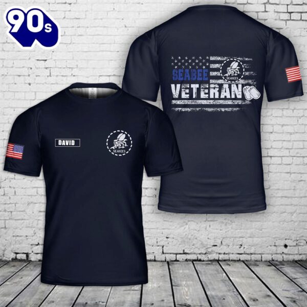 Custom Name US Navy Seabees Veteran 3D T-Shirt