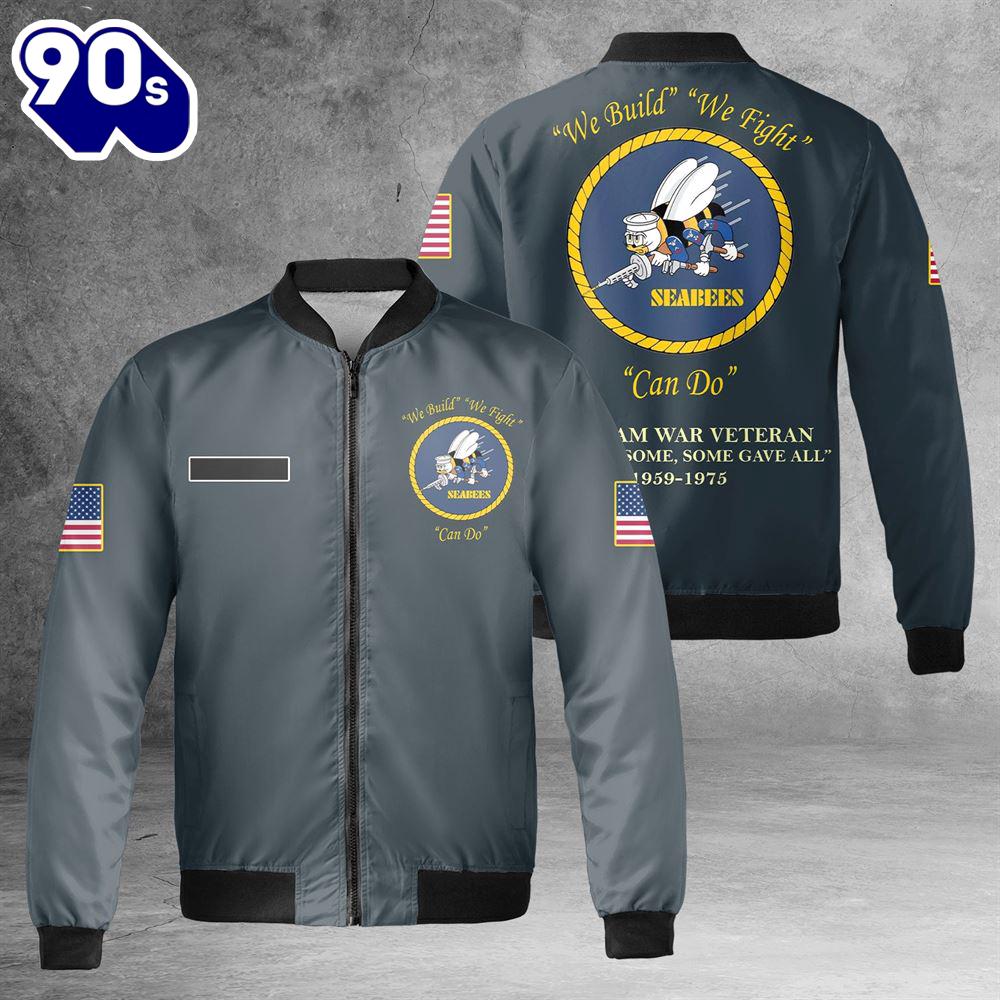 Custom Name US NAVY Seabees Vietnam War Vet 1959-1975 AOP Fleece Bomber Jacket Custom Name US NAVY Seabees Vietnam War Vet 1959-1975 AOP Fleece Bomber Jacket