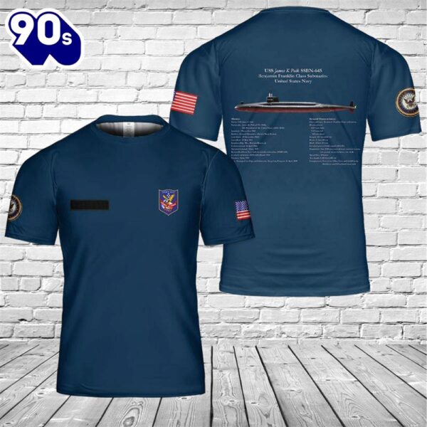 Custom Name US Navy USS James K Polk SSBN-645 3D T-shirt