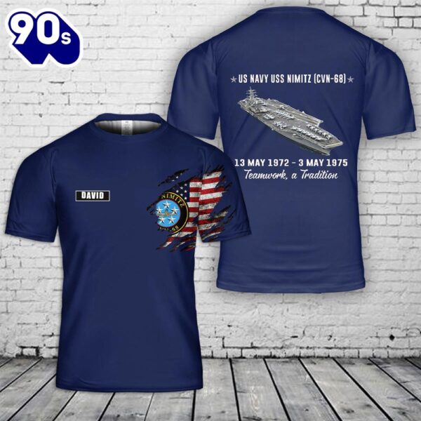 Custom Name US Navy USS Nimitz (CVN-68) 3D T-Shirt