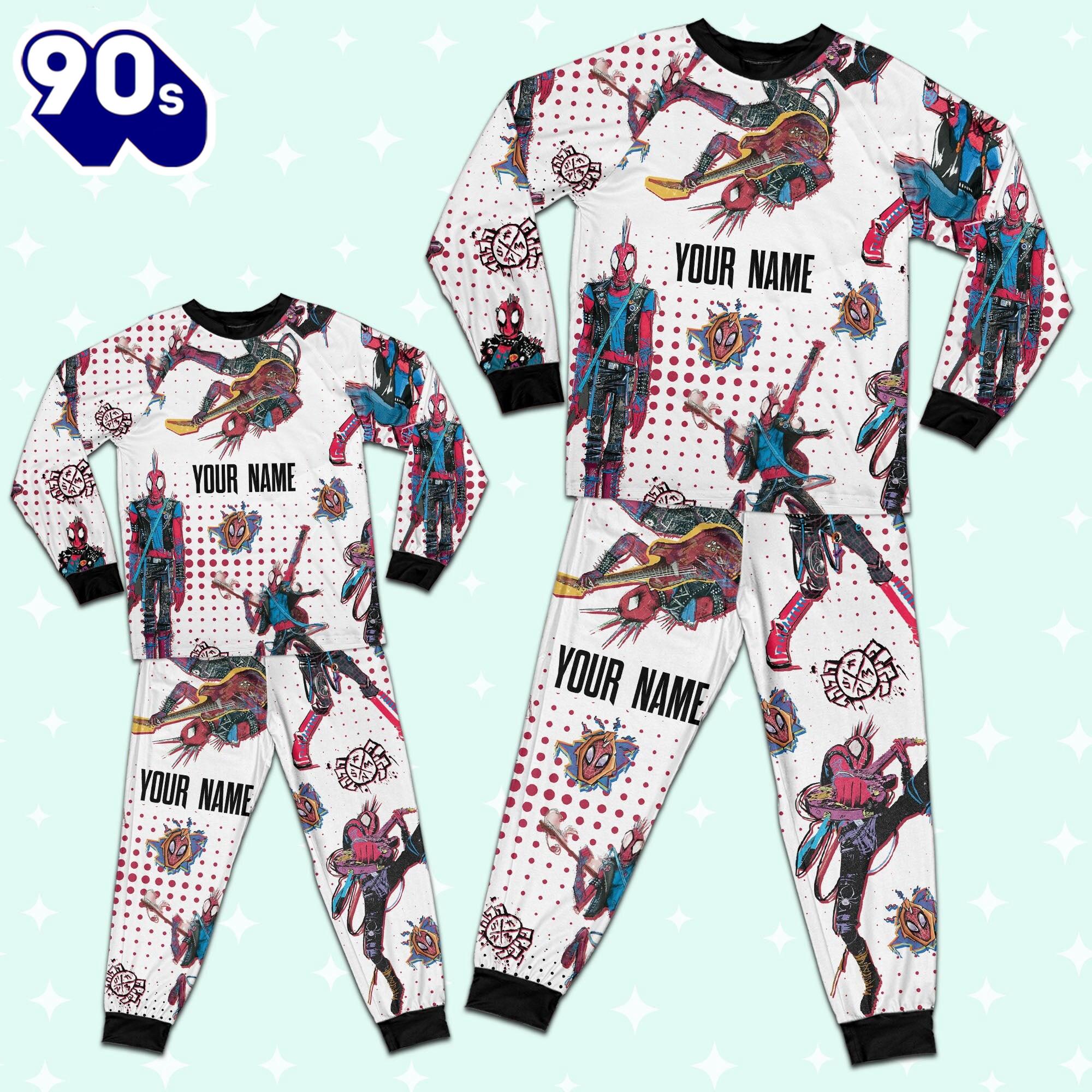 Custom Spiderman Spiderpunk Colorful Pajamas - Family Disneyland Matching Pajamas Set Custom Spiderman Spiderpunk Colorful Pajamas - Family Disneyland Matching Pajamas Set