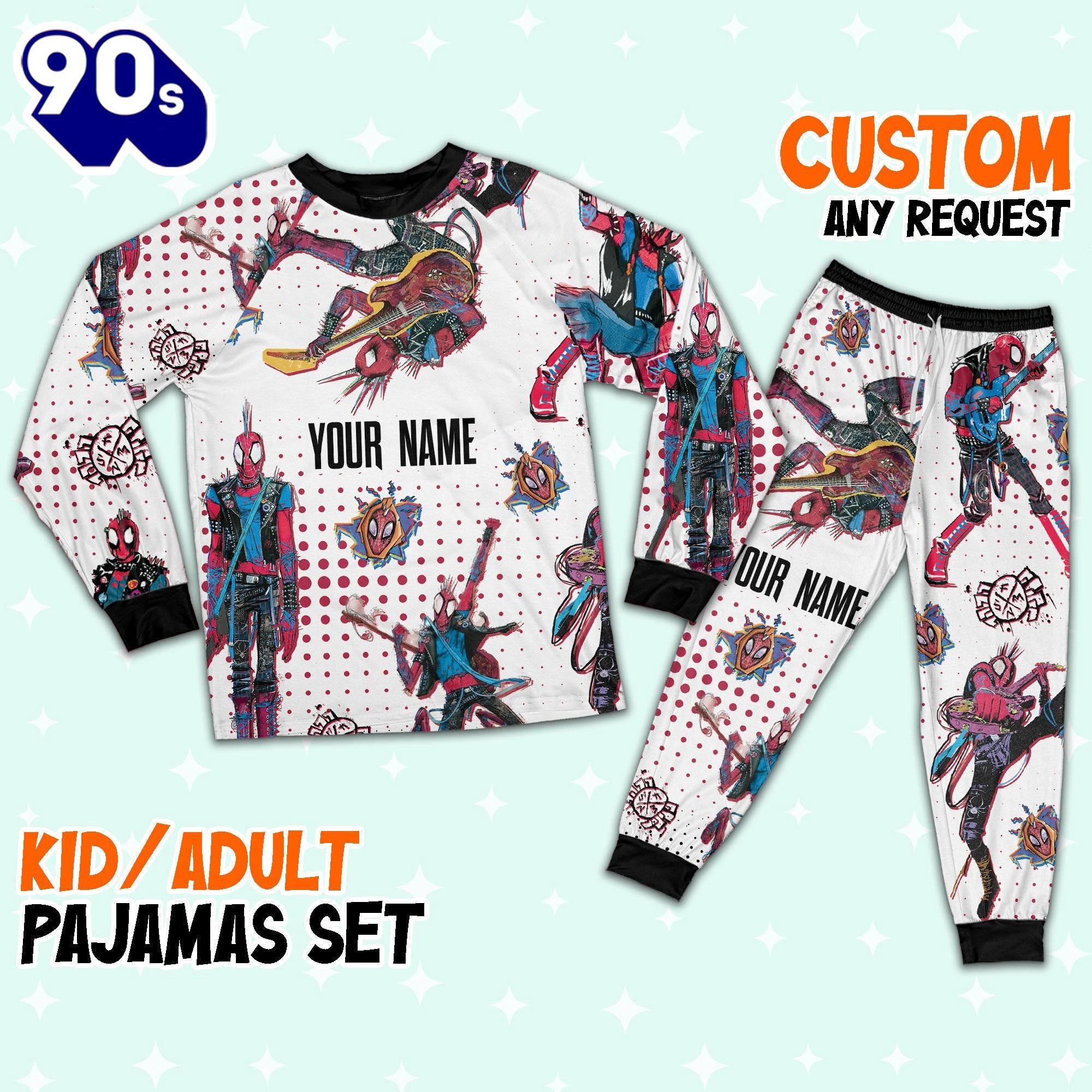 Custom Spiderman Spiderpunk Colorful Pajamas - Family Disneyland Matching Pajamas Set Custom Spiderman Spiderpunk Colorful Pajamas - Family Disneyland Matching Pajamas Set