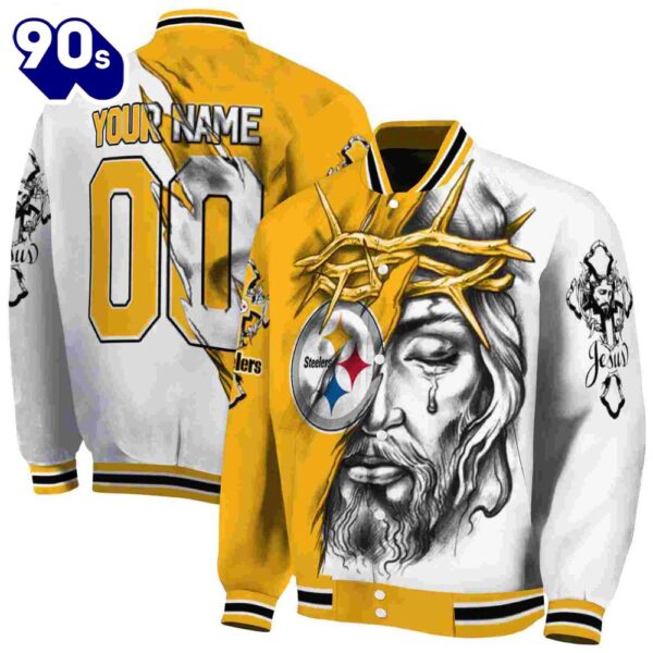 Customized Pittsburgh Steelers Jesus Tears Gold White Jacket