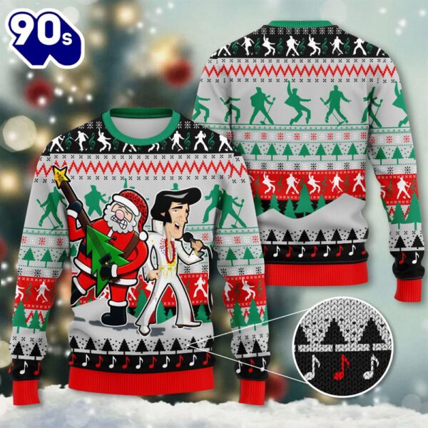 Customspig Ugly Christmas Sweater Elvis Presley With Santa 3D Apparel Gift Xmas