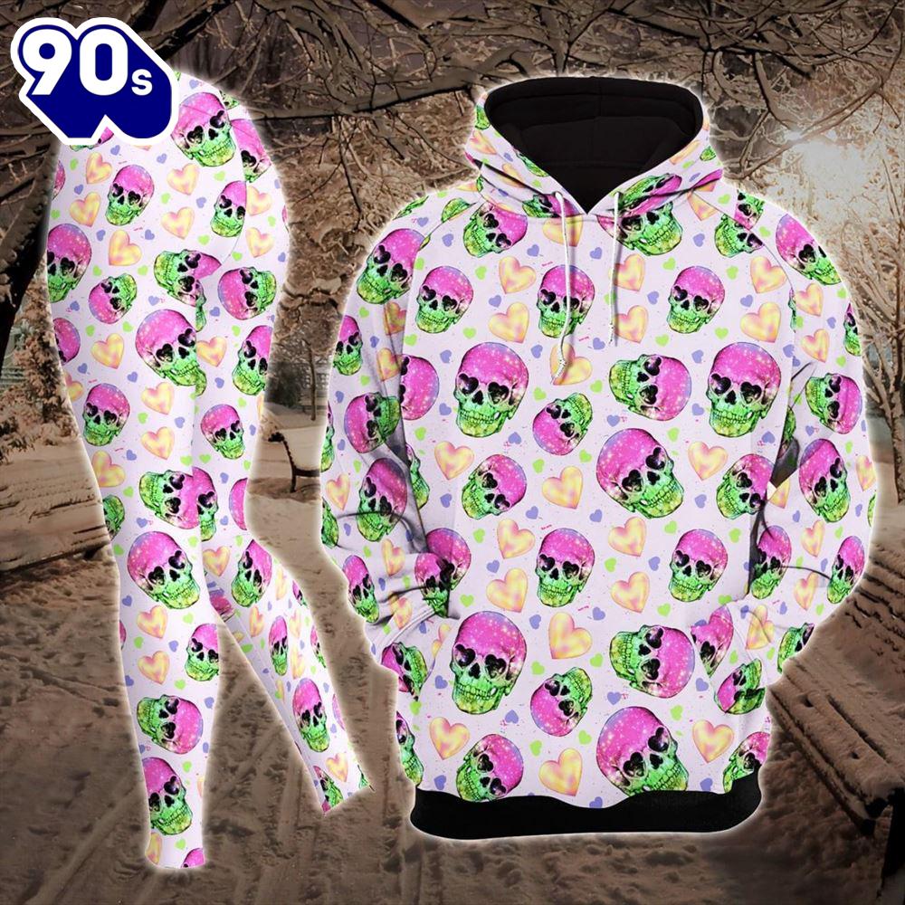 Cute Pink Pastel Skull Combo Hoodie And Leggings Cute Pink Pastel Skull Combo Hoodie And Leggings