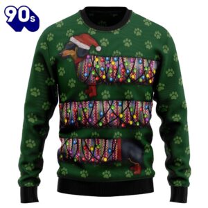 Dachshund Colorful Light Dog Paws Ugly Christmas Sweater