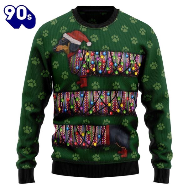 Dachshund Colorful Light Dog Paws Ugly Christmas Sweater