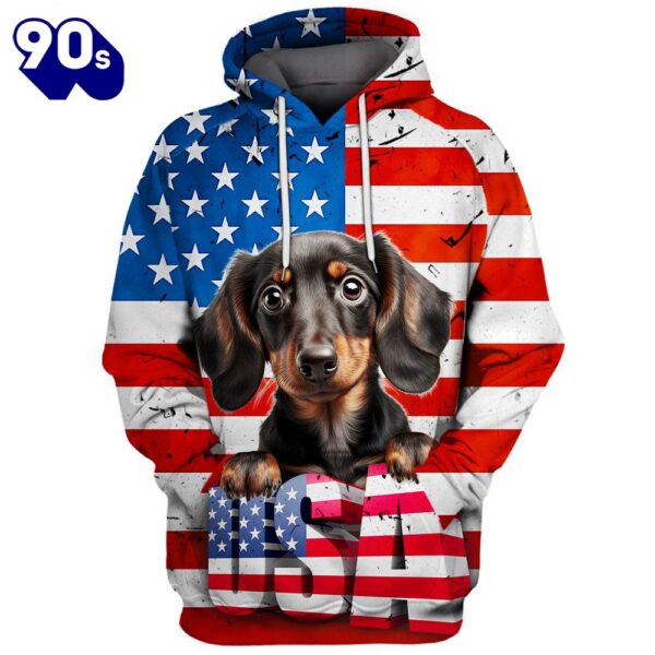 Dachshund Dog 1 3D Face Graphic Premium America Flag Hoodie   Gift Christmas