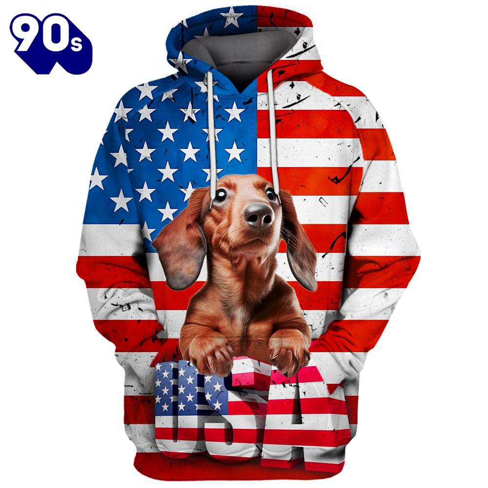 Dachshund Dog 12 3D Face Graphic Premium America Flag Hoodie Gift Christmas Dachshund Dog 12 3D Face Graphic Premium America Flag Hoodie Gift Christmas