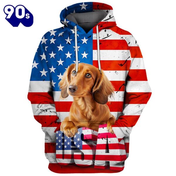 Dachshund Dog 14 3D Face Graphic Premium America Flag Hoodie   Gift Christmas