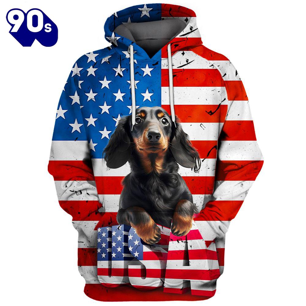 Dachshund Dog 3 3D Face Graphic Premium America Flag Hoodie Gift Christmas Dachshund Dog 3 3D Face Graphic Premium America Flag Hoodie Gift Christmas
