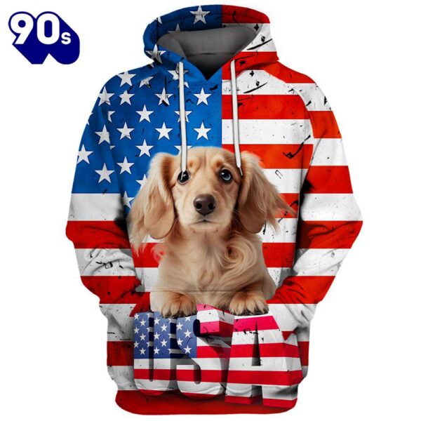 Dachshund Dog 8 3D Face Graphic Premium America Flag Hoodie   Gift Christmas