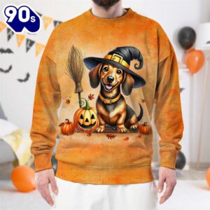 Dachshund Dog In Spooky Autumn Halloween 3D Shirt  For Man And Women
