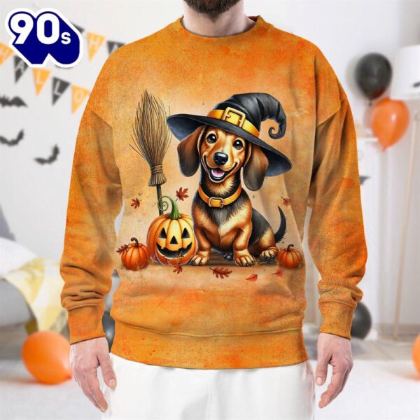 Dachshund Dog In Spooky Autumn Halloween 3D Shirt  For Man And Women