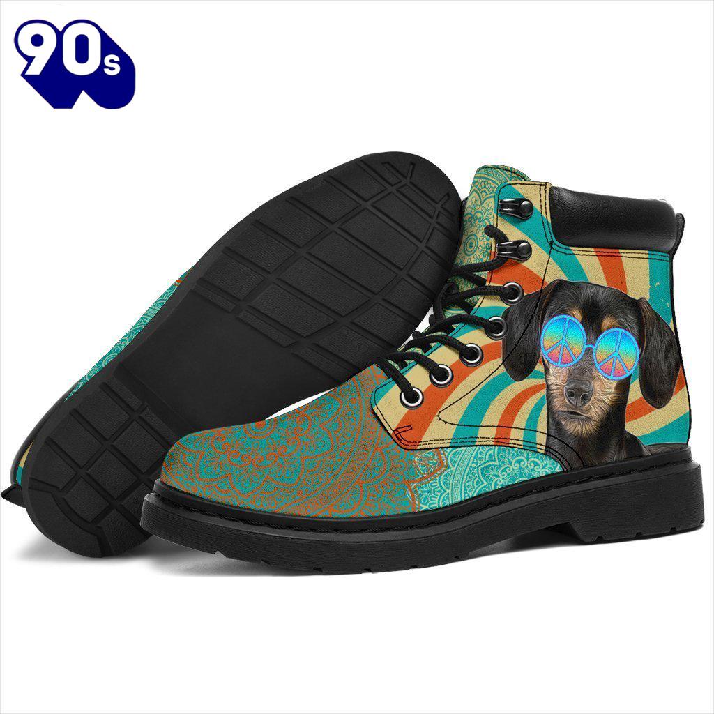 Dachshund Dog Leather Boots Shoes Hippie Style Funny Dachshund Dog Leather Boots Shoes Hippie Style Funny