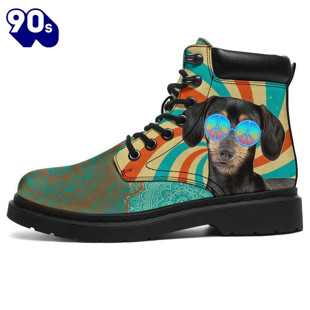 Dachshund Dog Leather Boots Shoes Hippie Style Funny Dachshund Dog Leather Boots Shoes Hippie Style Funny