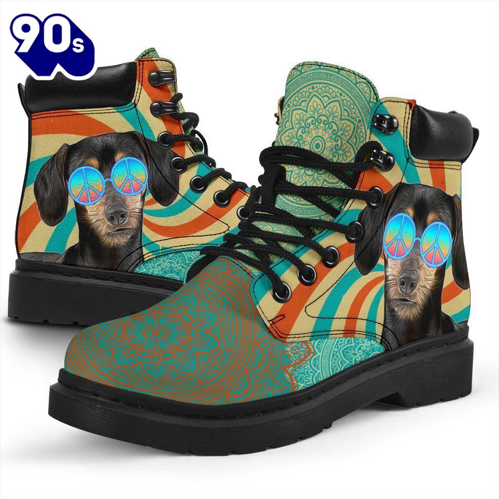 Dachshund Dog Leather Boots Shoes Hippie Style Funny Dachshund Dog Leather Boots Shoes Hippie Style Funny