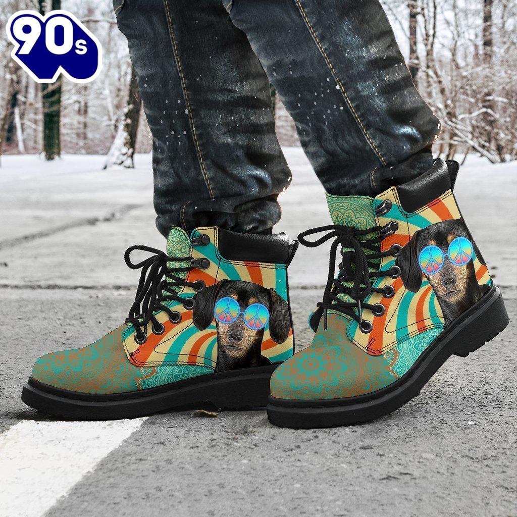 Dachshund Dog Leather Boots Shoes Hippie Style Funny Dachshund Dog Leather Boots Shoes Hippie Style Funny