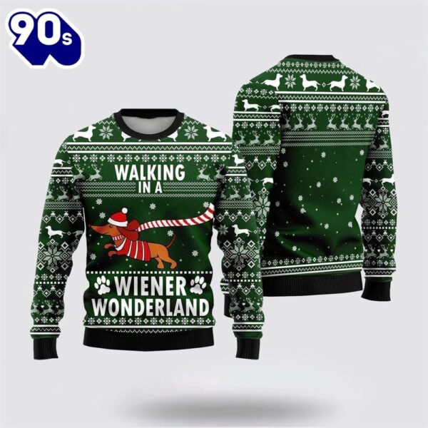 Merry Christmas  Dachshund Dog Walking In A Wiener Wonderland Ugly Christmas Sweater For Men And Women