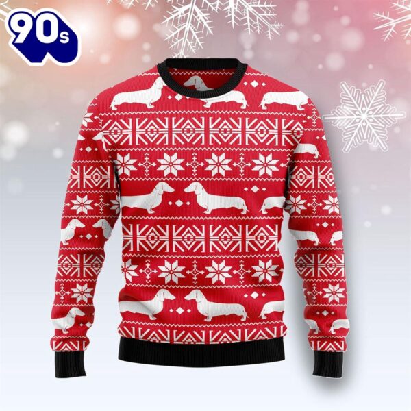 Dachshund Red Christmas Pattern Ugly Christmas Sweater