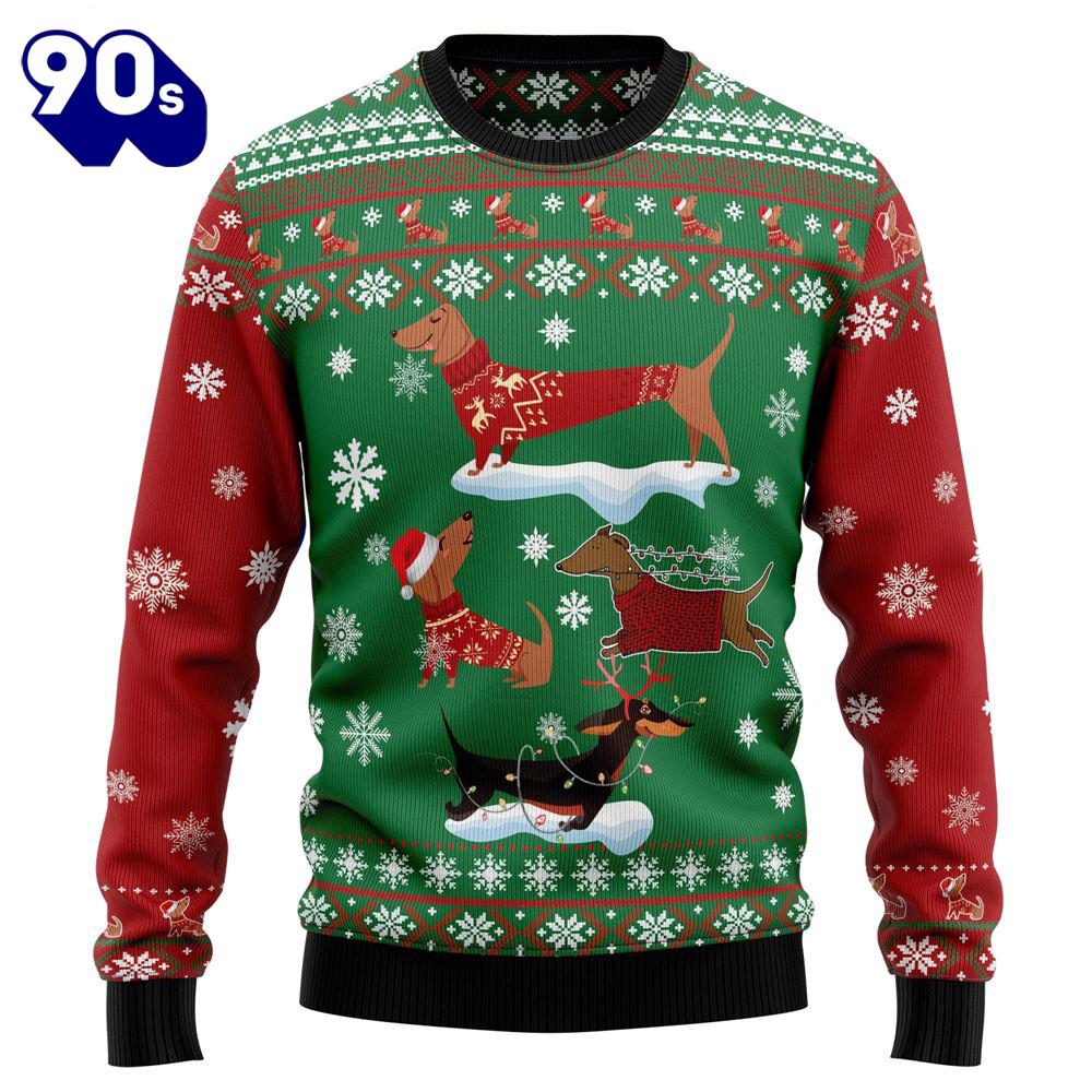 Dachshund Snow Day Ugly Christmas Sweater Dachshund Snow Day Ugly Christmas Sweater
