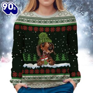 Dachshund With Snow And Christmas Ugly Sweater