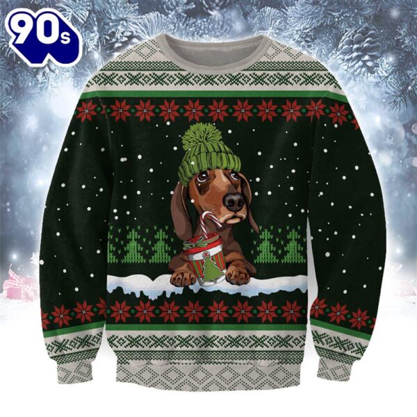 Dachshund With Snow And Christmas Ugly Sweater