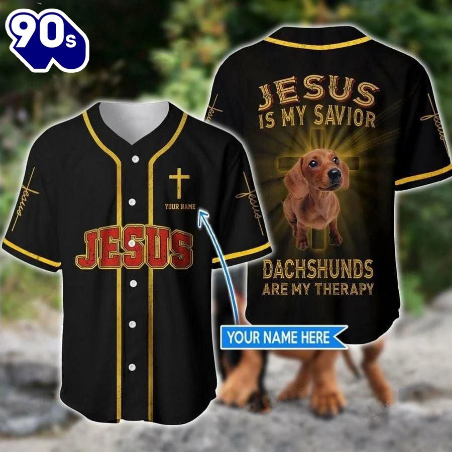 Dachshunds Are My Therapy Custom Baseball Jersey - Personalized Dachshund Jesus Baseball Jersey Gift Christmas Dachshunds Are My Therapy Custom Baseball Jersey - Personalized Dachshund Jesus Baseball Jersey Gift Christmas