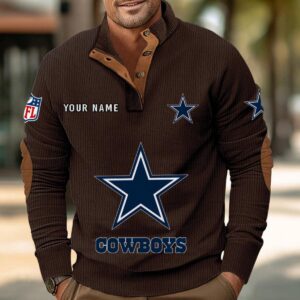 Dallas Cowboys Button Up Shirts Stand Collar Long Sleeve Shirt Elbow Patches