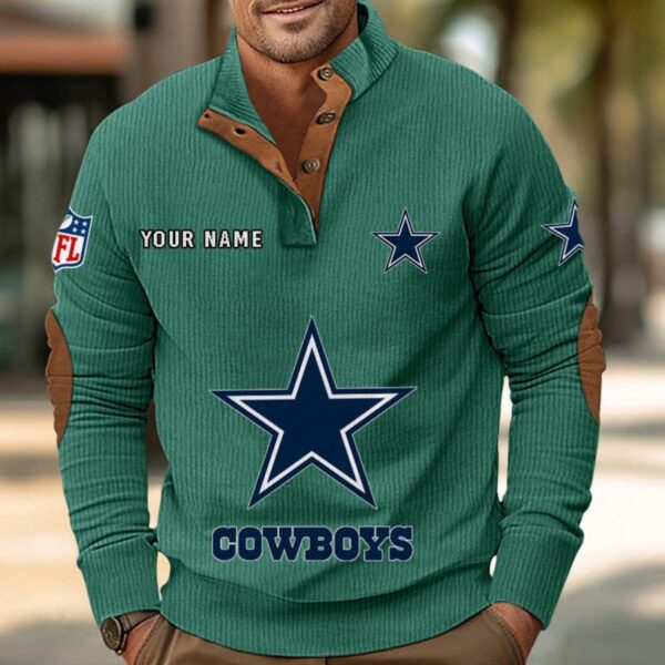 Dallas Cowboys Button Up Shirts Stand Collar Long Sleeve Shirt Elbow Patches