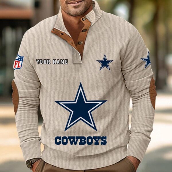 Dallas Cowboys Button Up Shirts Stand Collar Long Sleeve Shirt Elbow Patches