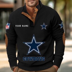 Dallas Cowboys Button Up Shirts Stand Collar Long Sleeve Shirt Elbow Patches