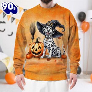 Dalmatian Dog In Spooky Autumn Halloween 3D Shirt  For Man And Women