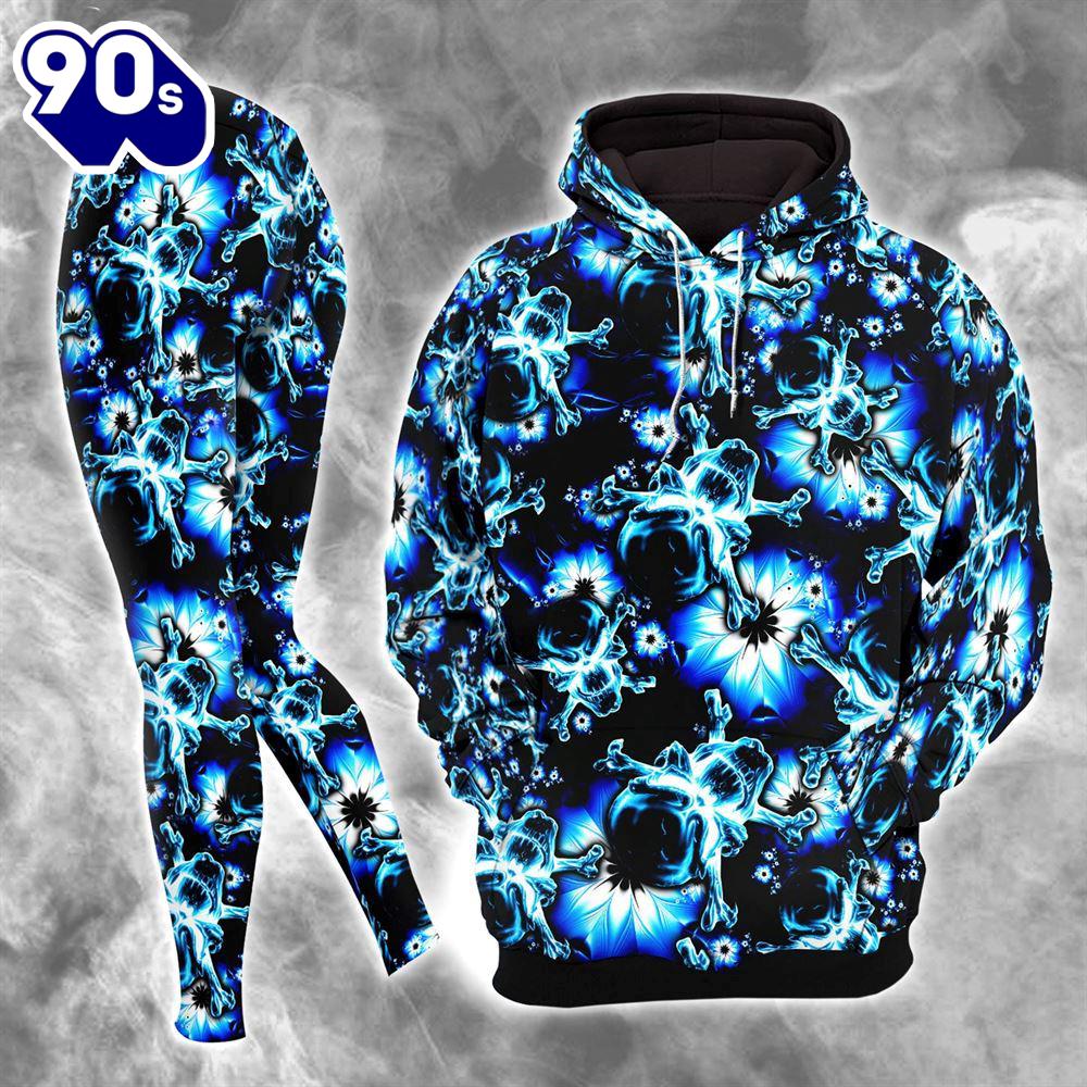 Dark Blue Skull Floral Combo Hoodie And Leggings Dark Blue Skull Floral Combo Hoodie And Leggings