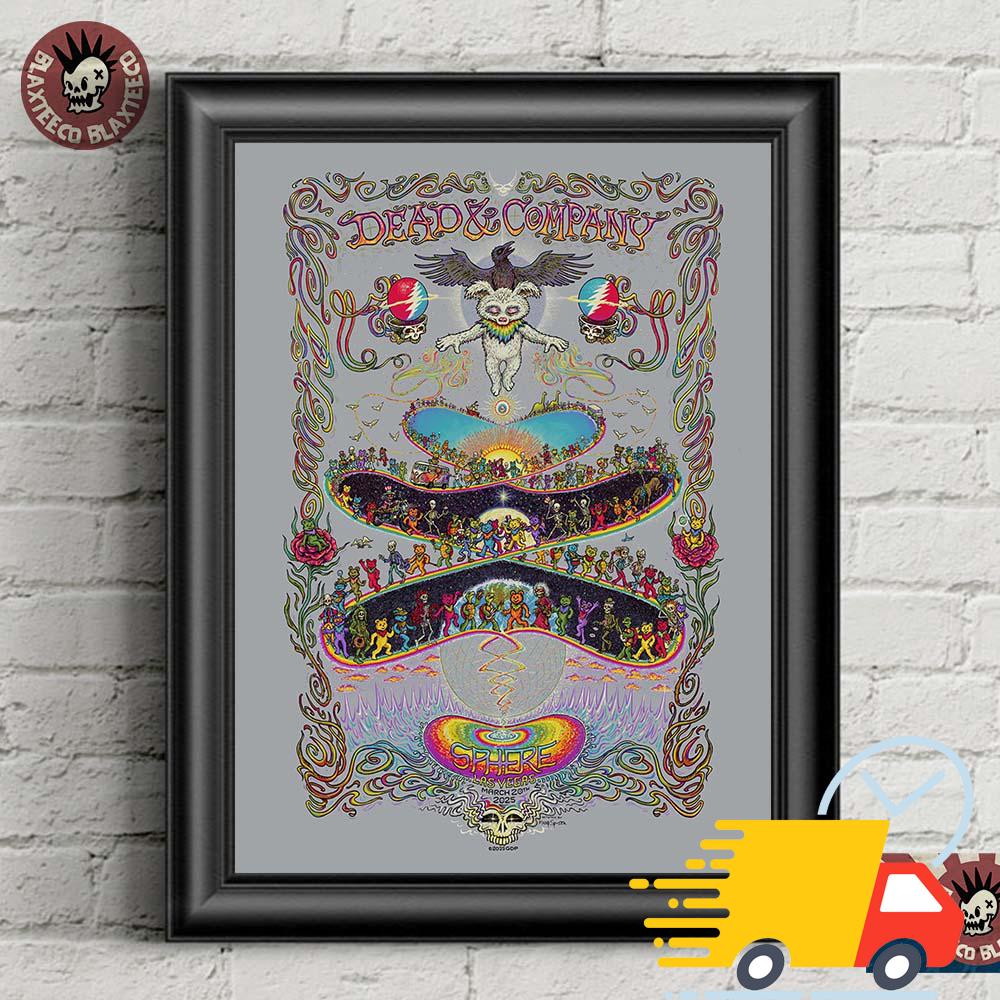 Dead And Company Marq Spusta Poster For Sphere Las Vegas night one On March 20 2025 The Dancing Skeletons With Bear With The Raven Art Canvas Dead And Company Marq Spusta Poster For Sphere Las Vegas night one On March 20 2025 The Dancing Skeletons With Bear With The Raven Art Canvas