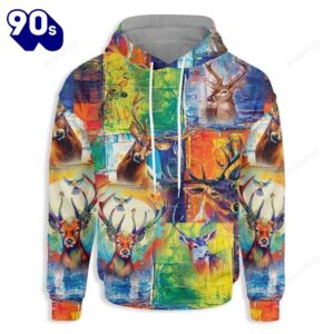 Deer Colorful Christmas Hoodie All…